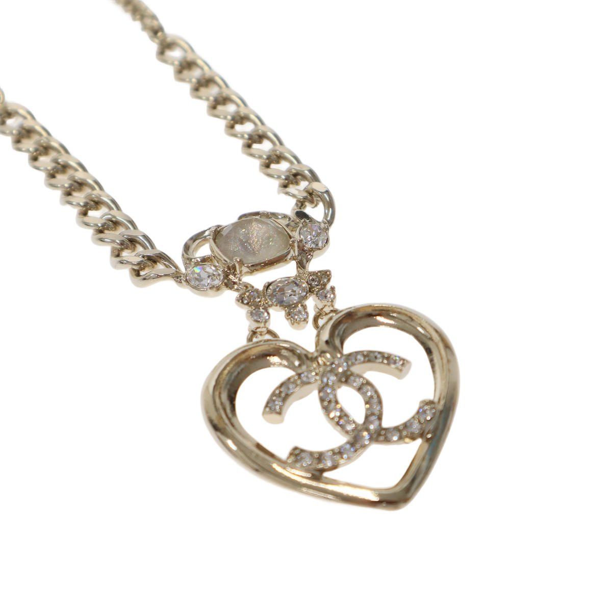 Chanel CC Logo Heart Stone Necklace Gold — view 5