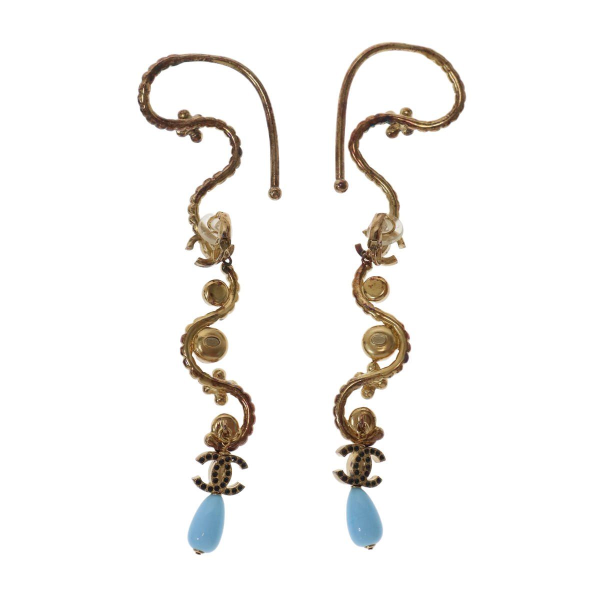 Chanel 23C CC Logo Stone Earrings Set Gold Blue — view 2