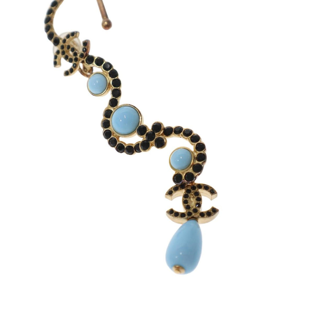 Chanel 23C CC Logo Stone Earrings Set Gold Blue — view 3