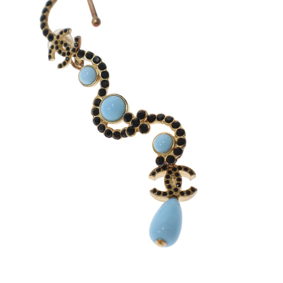 Chanel 23C CC Logo Stone Earrings Set Gold Blue — view 3