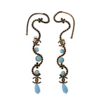 Chanel 23C CC Logo Stone Earrings Set Gold Blue
