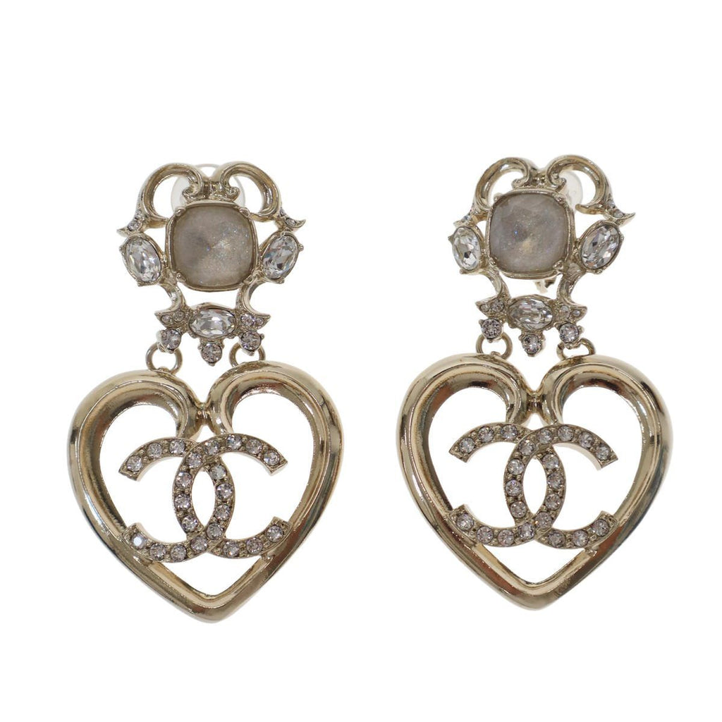 Chanel CC Logo Heart Earrings Set Gold