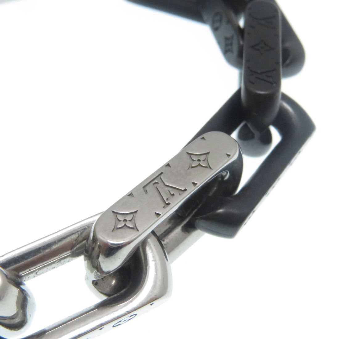 Louis Vuitton Bracelet Monogram Chain Silver Black Stainless Steel — view 3