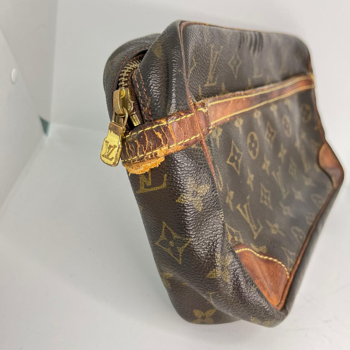 Louis Vuitton Monogram Compiegne Bag Brown Side Tab Torn — view 3