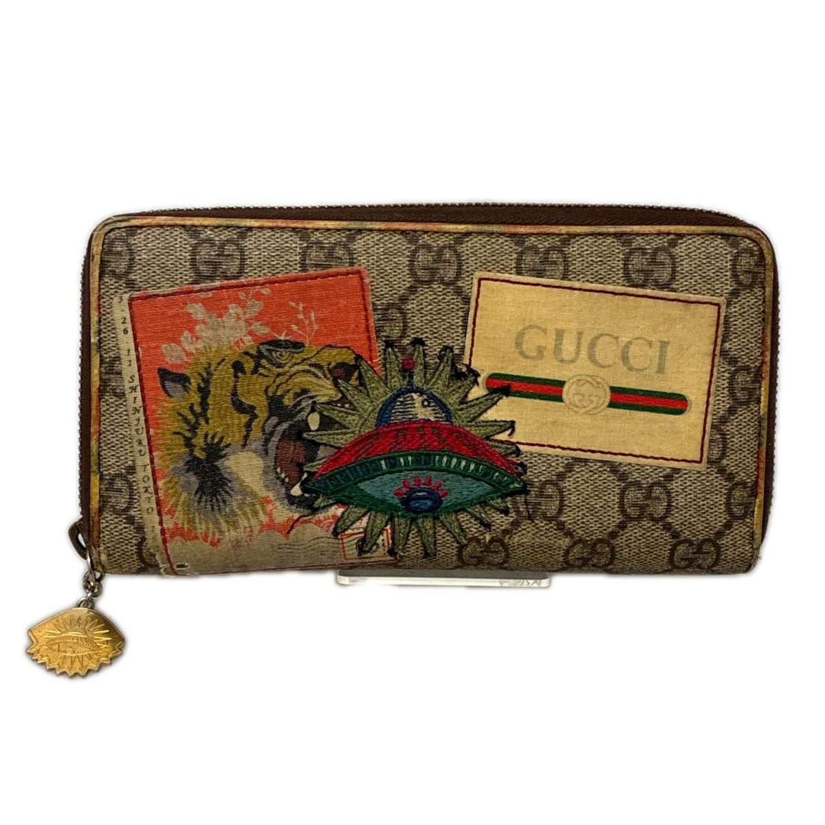 Gucci Wallet GG Supreme Courier Zip Around Beige