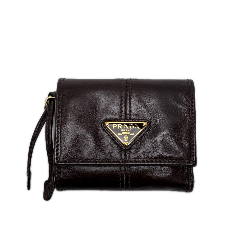 Prada Trifold Wallet Leather Brown
