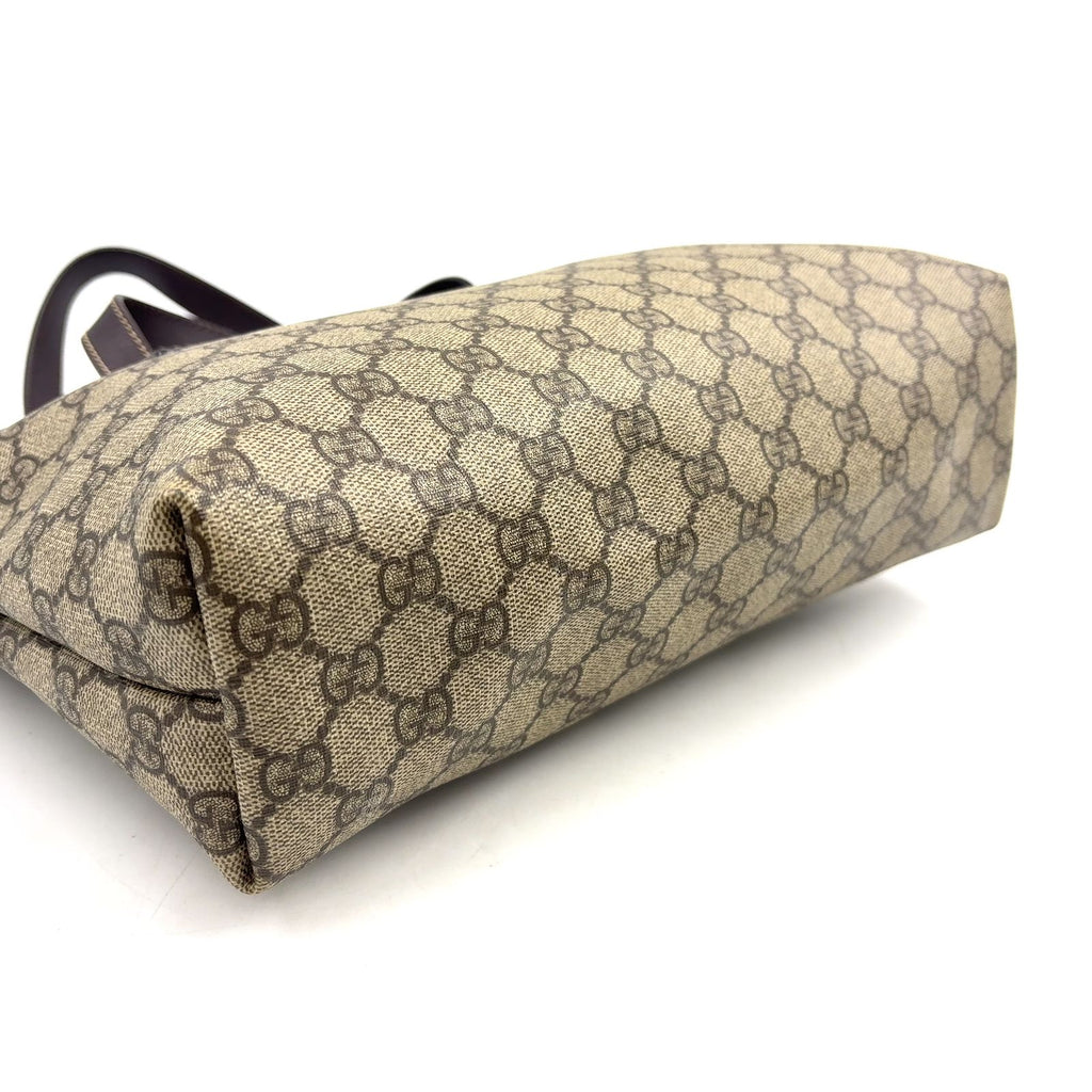 Gucci GG Supreme Leather Canvas Khaki Beige Dark Brown Tote Bag Silver — view 7