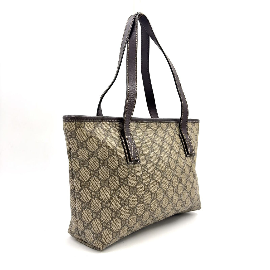 Gucci GG Supreme Leather Canvas Khaki Beige Dark Brown Tote Bag Silver — view 2
