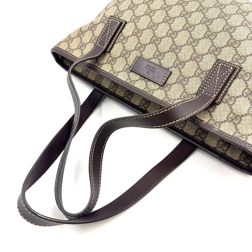Gucci GG Supreme Leather Canvas Khaki Beige Dark Brown Tote Bag Silver — view 5