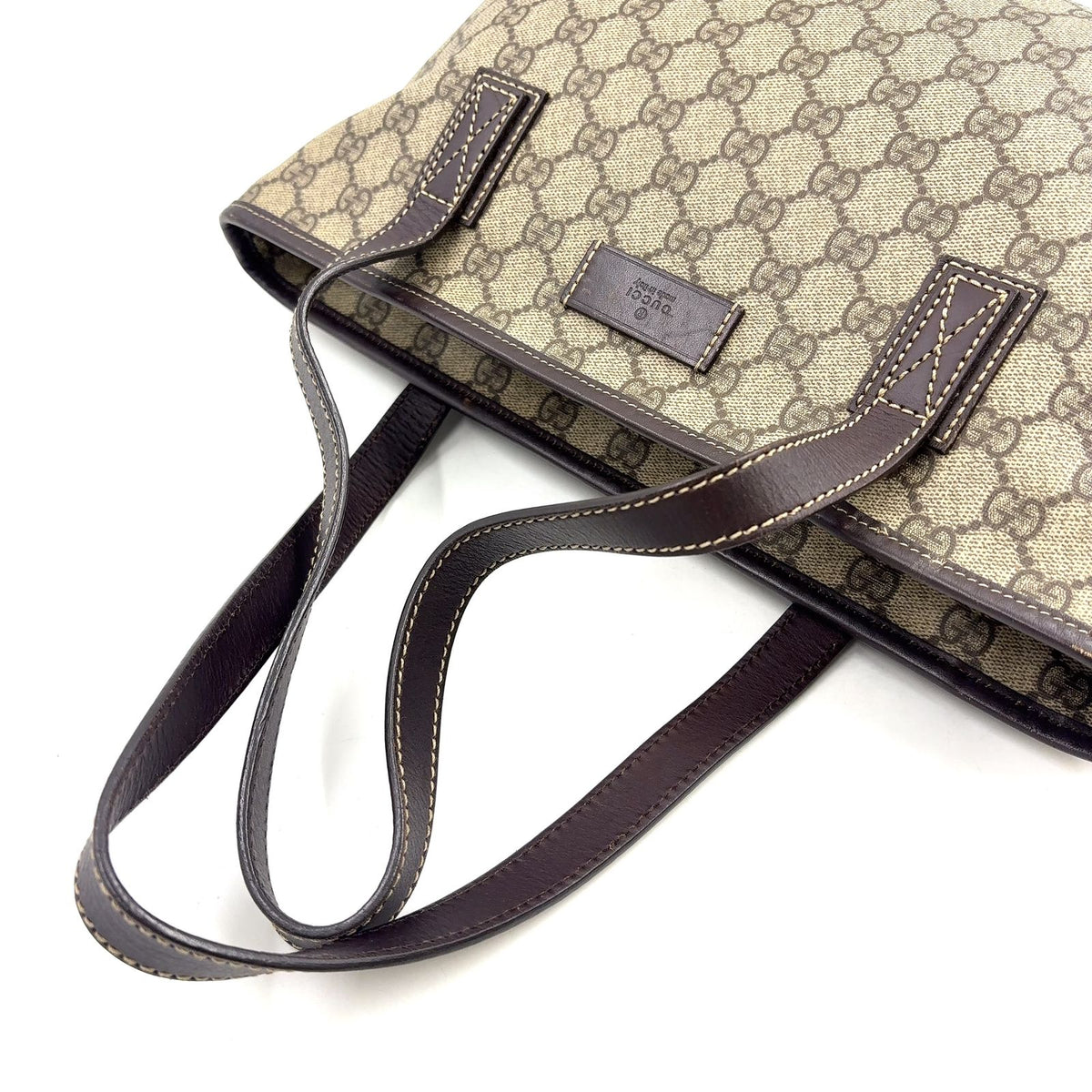 Gucci GG Supreme Leather Canvas Khaki Beige Dark Brown Tote Bag Silver — view 5
