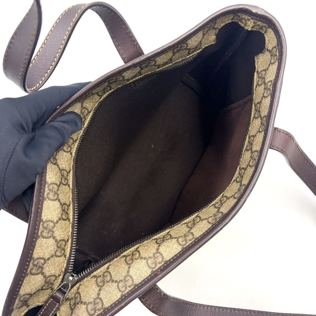 Gucci GG Supreme Leather Canvas Khaki Beige Dark Brown Tote Bag Silver — view 3