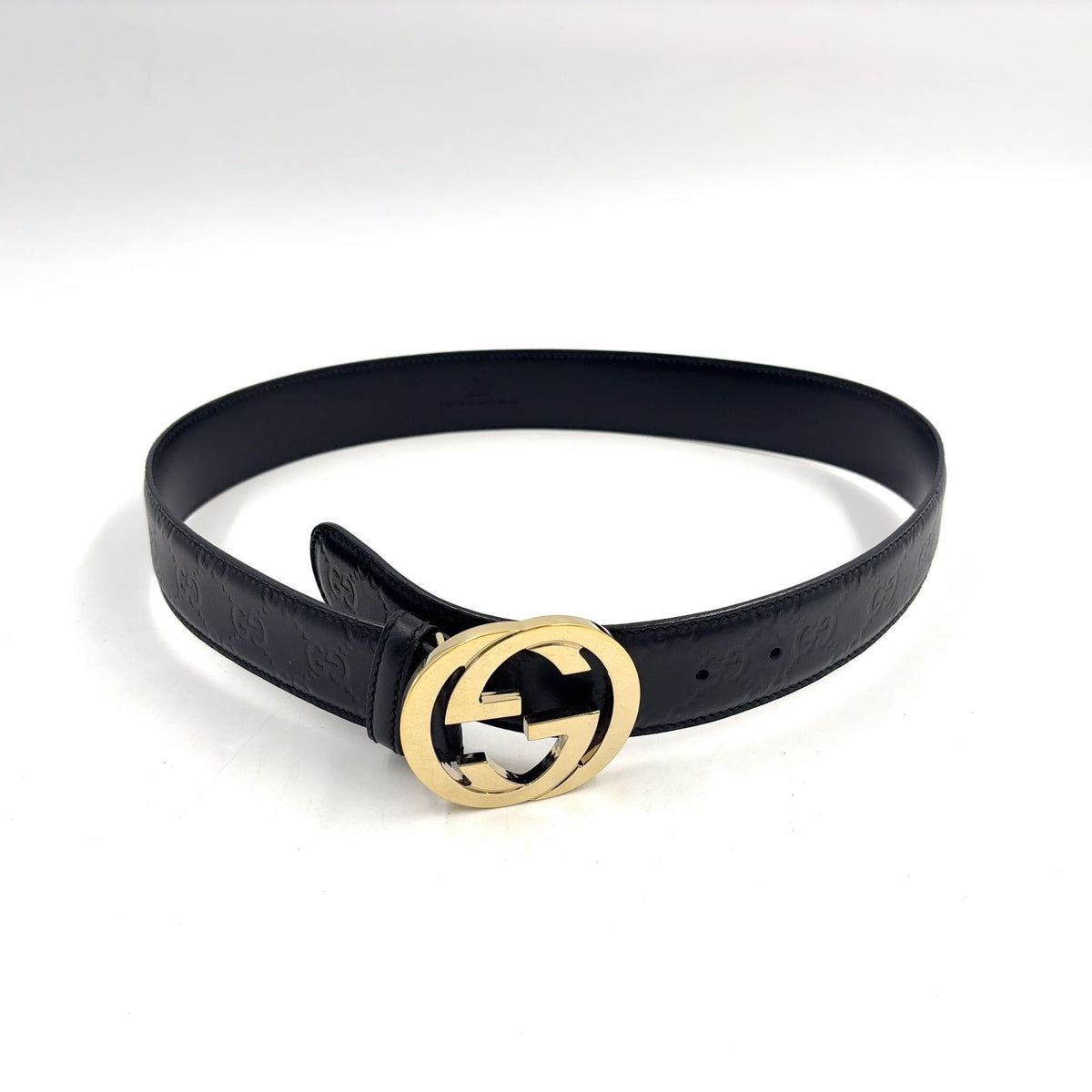 Gucci GG Guccissima Interlocking G Leather Black Belt Gold — view 5