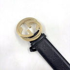 Gucci GG Guccissima Interlocking G Leather Black Belt Gold — view 2