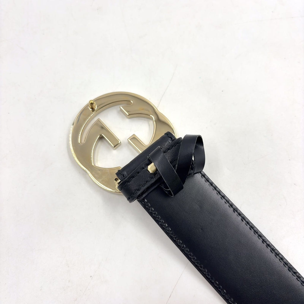 Gucci GG Guccissima Interlocking G Leather Black Belt Gold — view 3