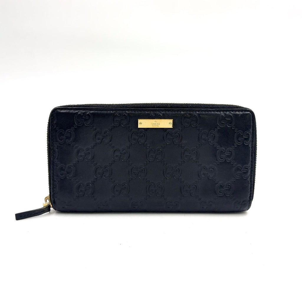 Gucci GG Zip Around Wallet Leather Black Gold