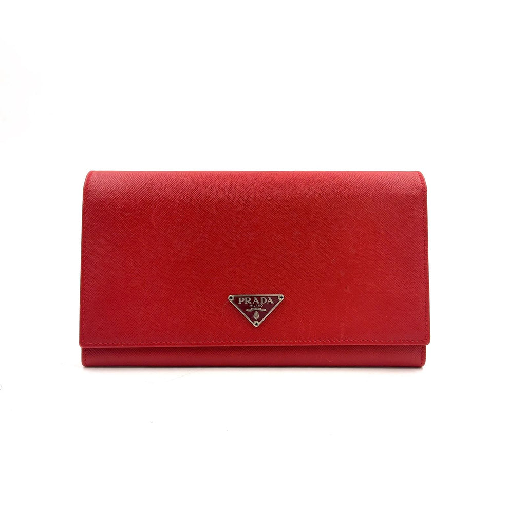 Prada Saffiano Leather Red Wallet Silver