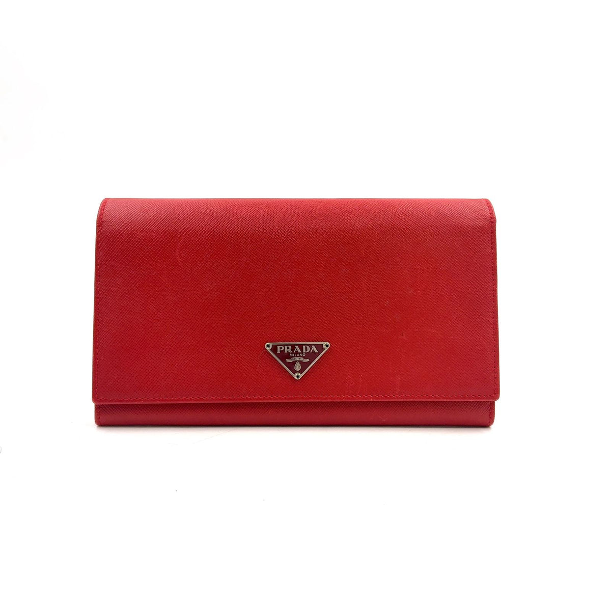 Prada Saffiano Leather Red Wallet Silver