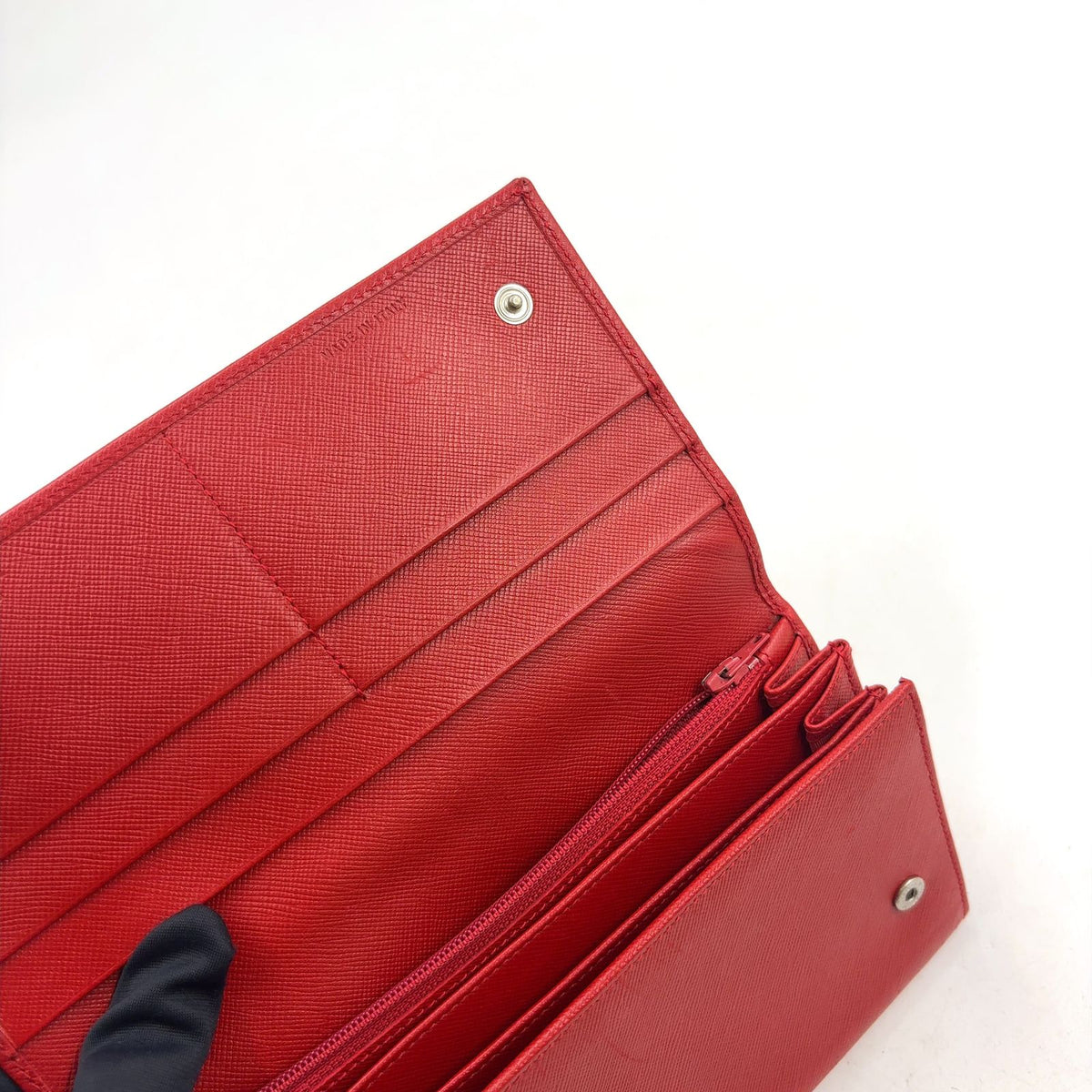 Prada Saffiano Leather Red Wallet Silver — view 6