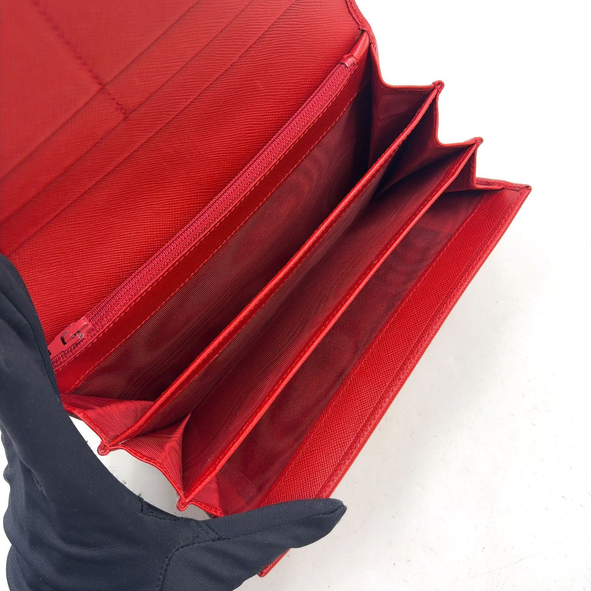 Prada Saffiano Leather Red Wallet Silver — view 3