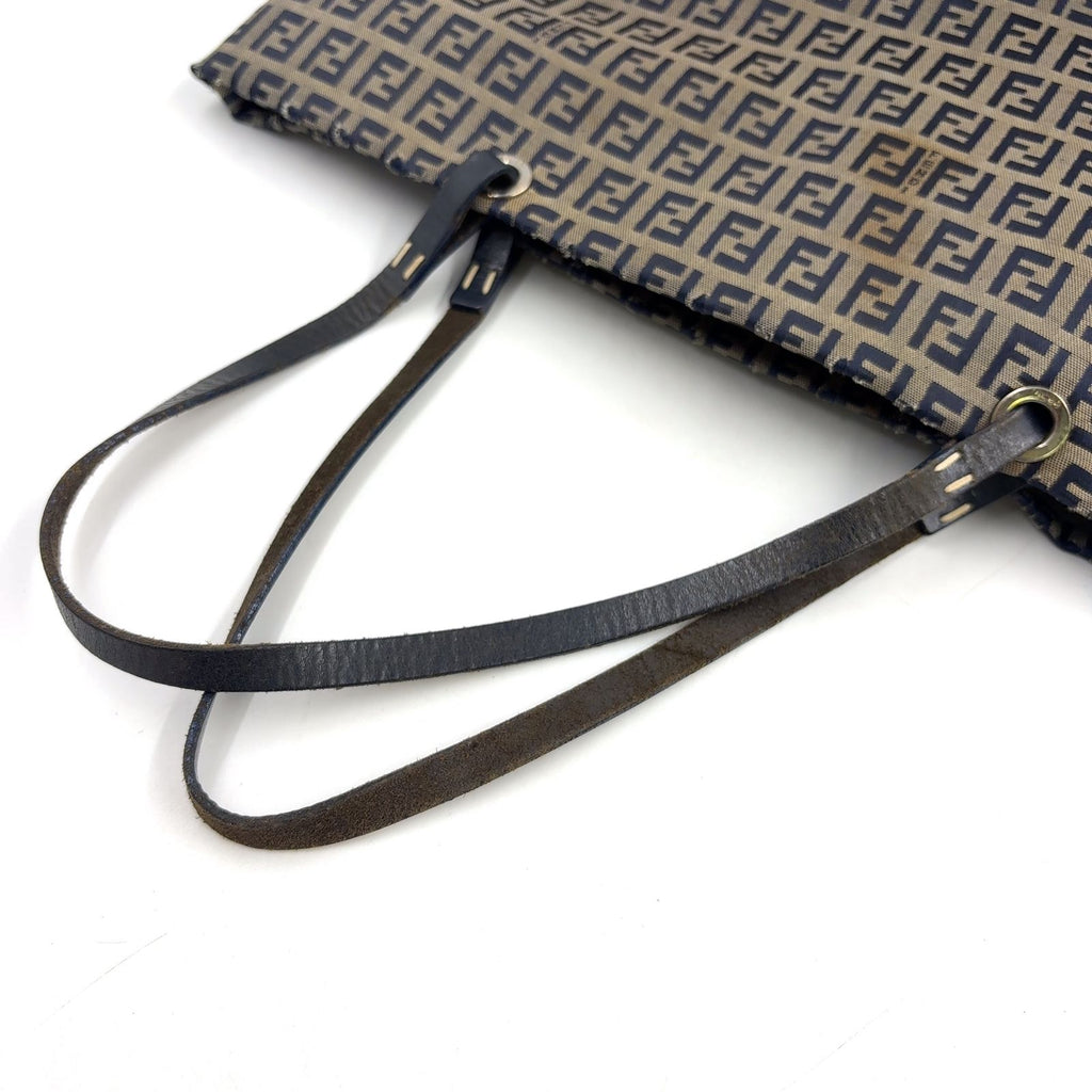 Fendi Zucca Pattern Leather Canvas Navy Brown Tote Bag Silver — view 5