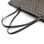 Fendi Zucca Pattern Leather Canvas Navy Brown Tote Bag Silver — view 5