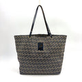 Fendi Zucca Pattern Leather Canvas Navy Brown Tote Bag Silver