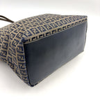 Fendi Zucca Pattern Leather Canvas Navy Brown Tote Bag Silver — view 6