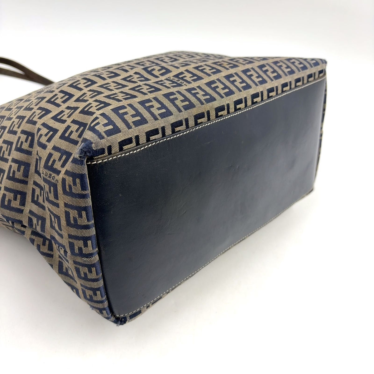 Fendi Zucca Pattern Leather Canvas Navy Brown Tote Bag Silver — view 6