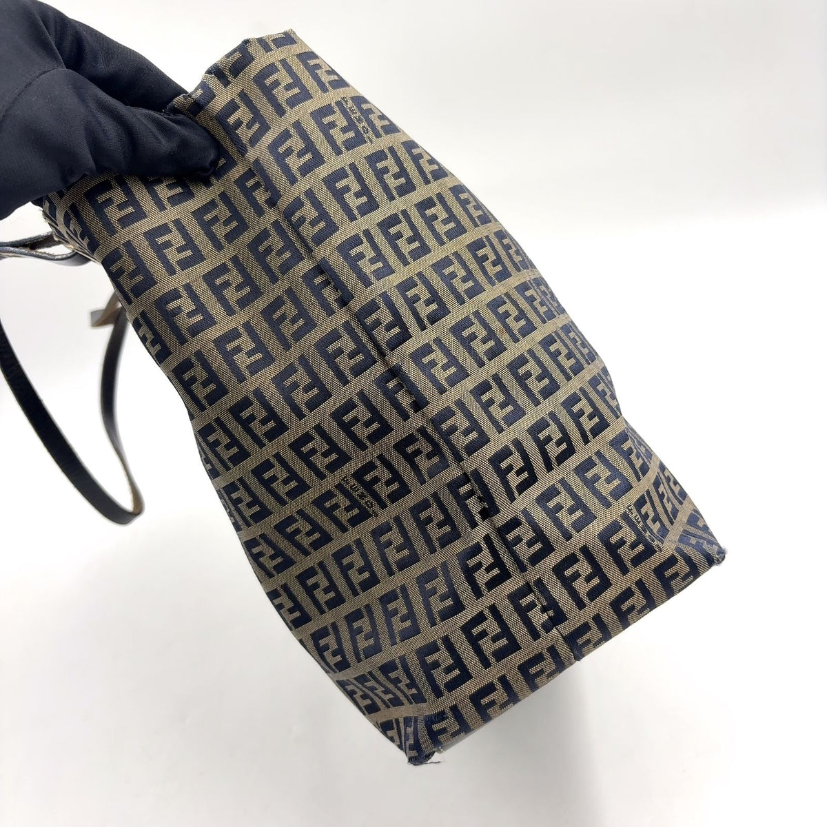 Fendi Zucca Pattern Leather Canvas Navy Brown Tote Bag Silver — view 8