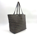 Fendi Zucca Pattern Leather Canvas Navy Brown Tote Bag Silver — view 2