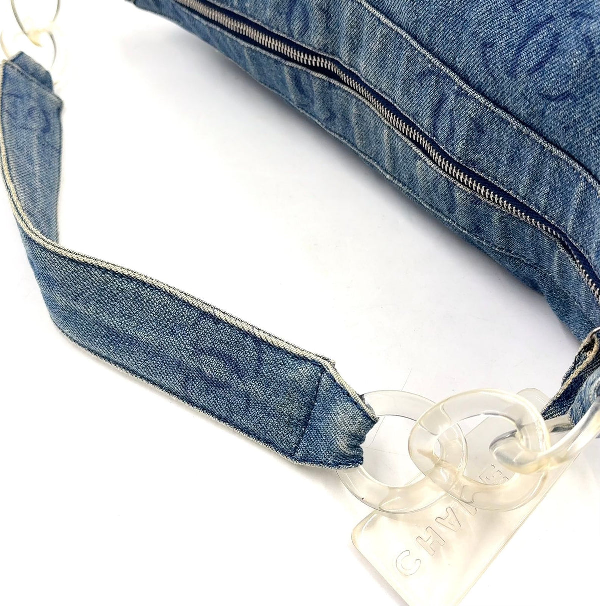 Chanel CC Logo Denim Plastic Blue Bag Silver — view 5