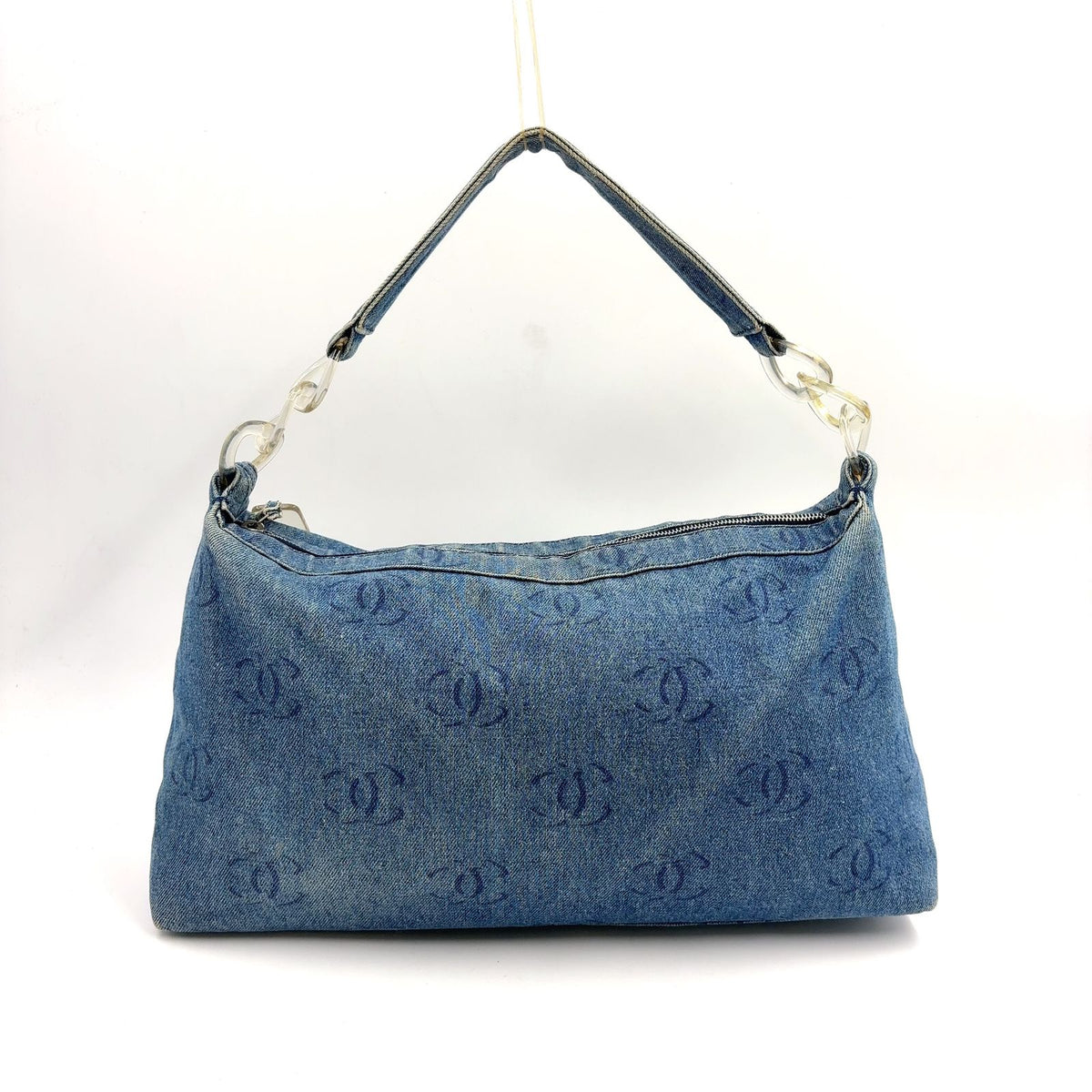 Chanel CC Logo Denim Plastic Blue Bag Silver