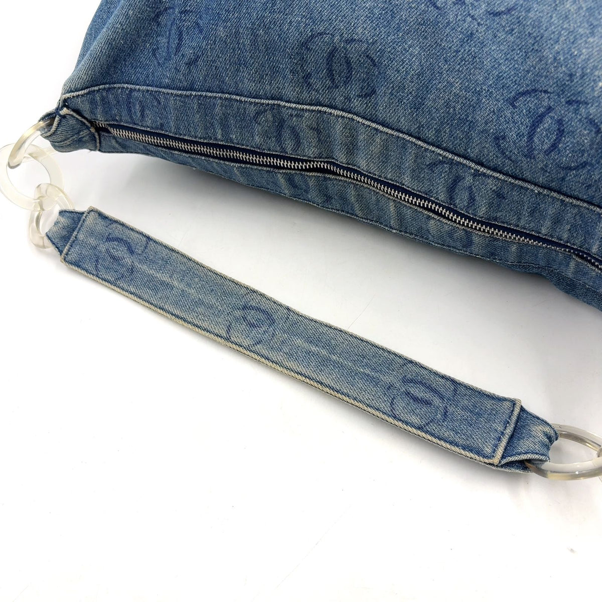 Chanel CC Logo Denim Plastic Blue Bag Silver — view 6
