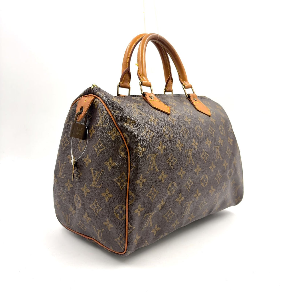 Louis Vuitton Speedy 30 Monogram Leather Brown Handbag Gold — view 2