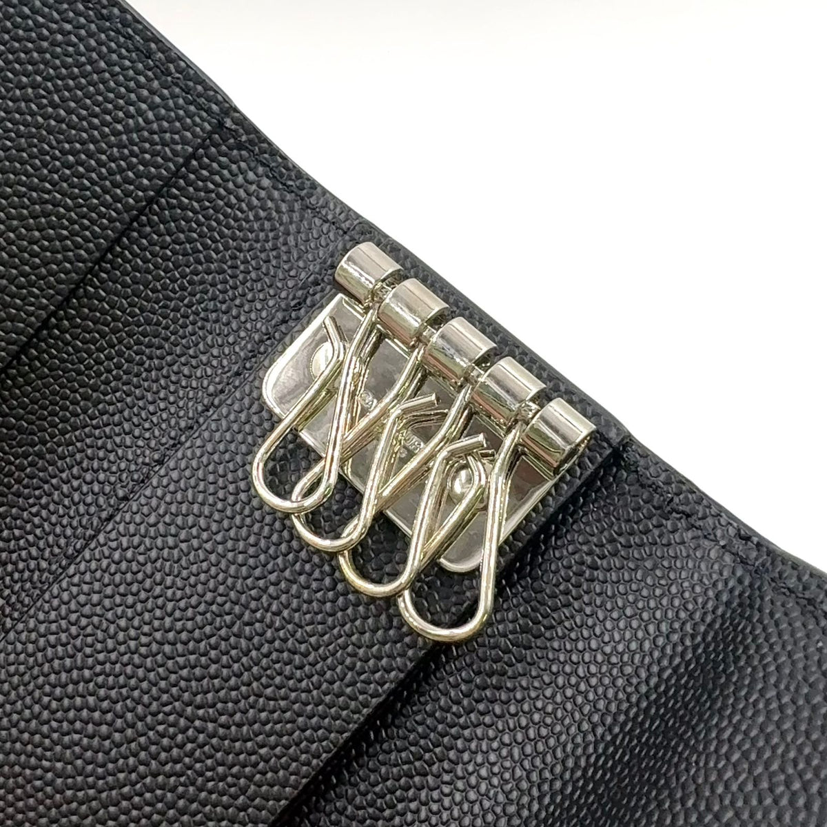Saint Laurent Paris Leather Black Key Case Silver Key Holder — view 8