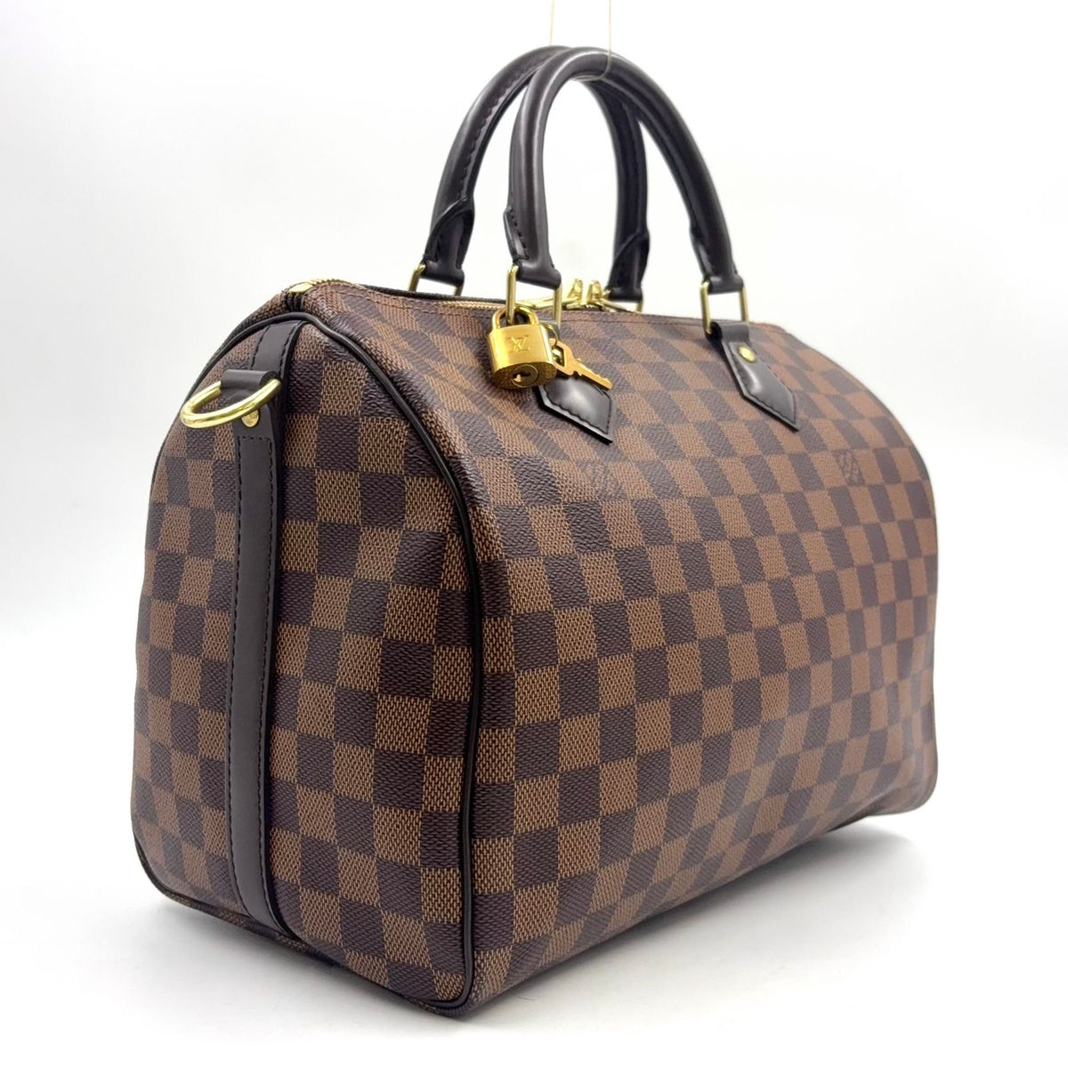 Louis Vuitton Speedy 30 Damier Ebene Leather Brown Handbag Gold — view 2