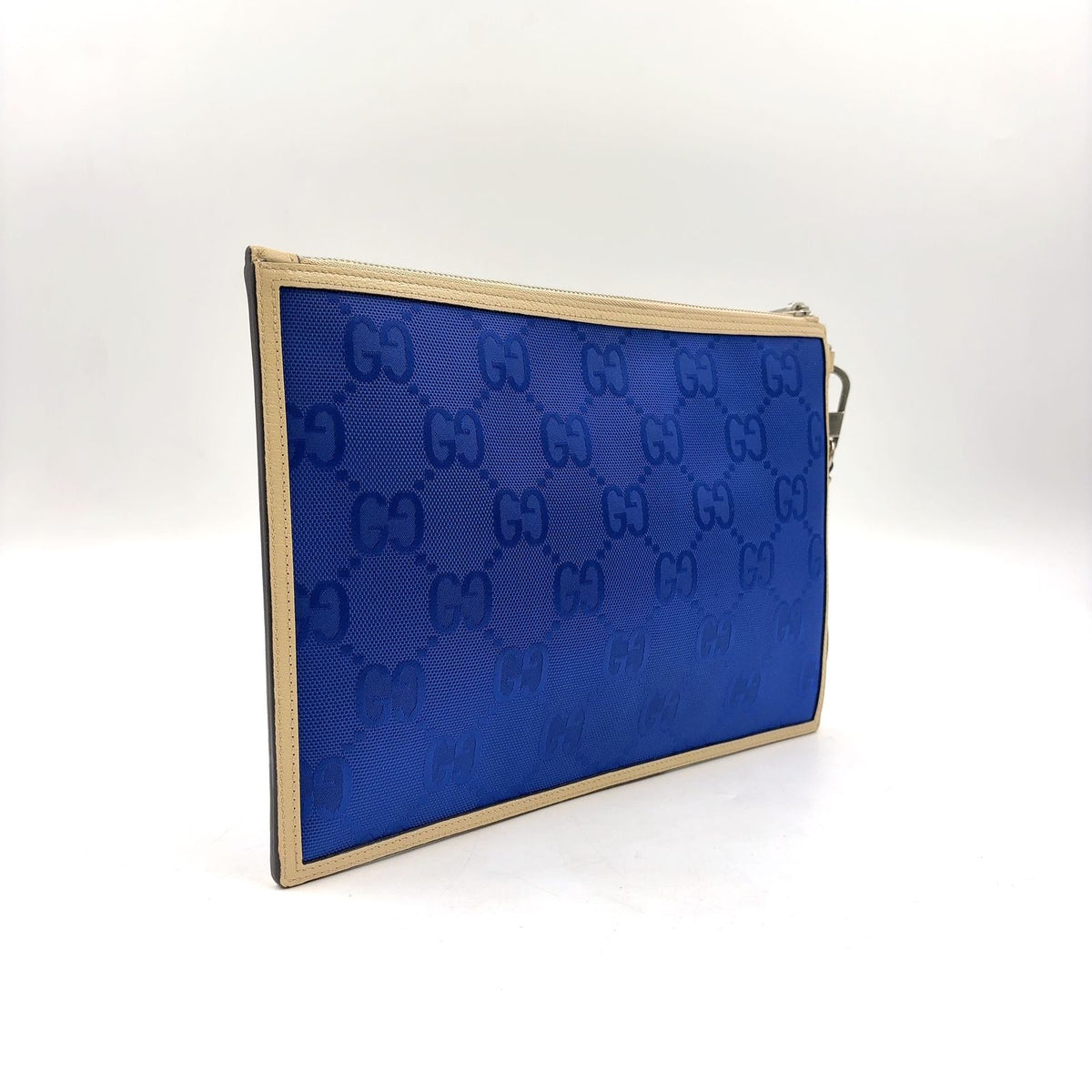 Gucci Off the Grid GG Pattern Leather Nylon Ivory Blue Clutch Silver — view 2