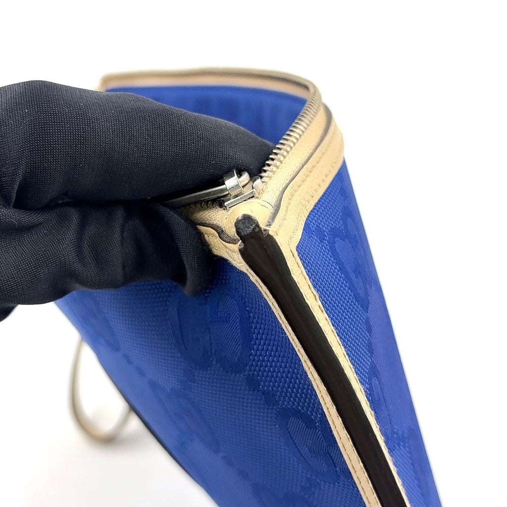 Gucci Off the Grid GG Pattern Leather Nylon Ivory Blue Clutch Silver — view 7