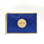 Gucci Off the Grid GG Pattern Leather Nylon Ivory Blue Clutch Silver
