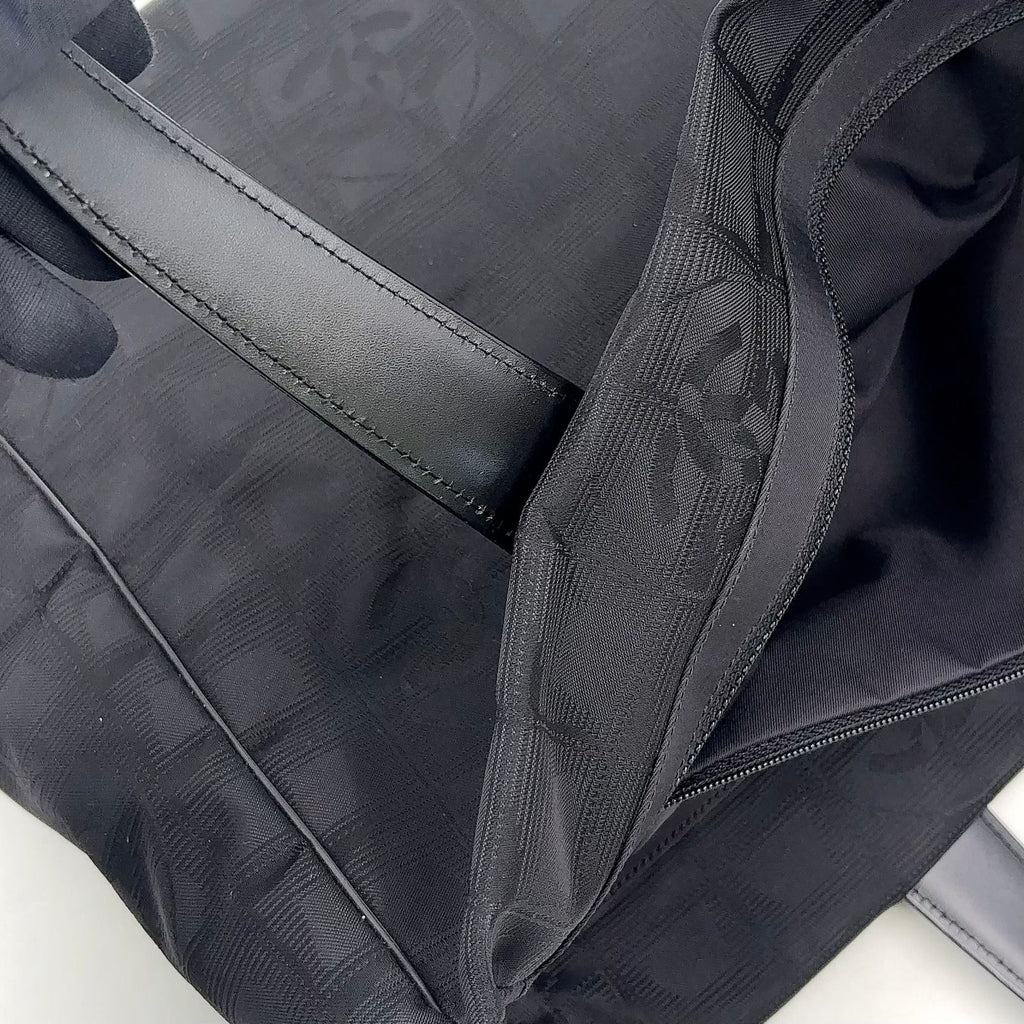Chanel New Travel Line MM Leather Nylon Black Tote Bag Gold — view 7