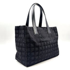 Chanel New Travel Line MM Leather Nylon Black Tote Bag Gold — view 2