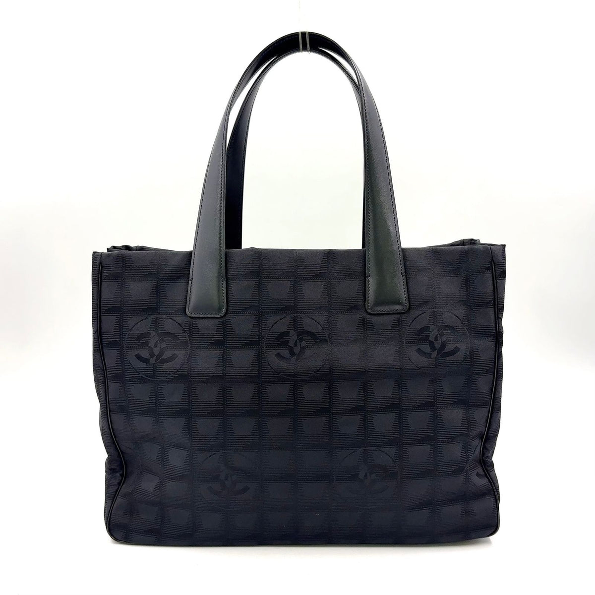 Chanel New Travel Line MM Leather Nylon Black Tote Bag Gold