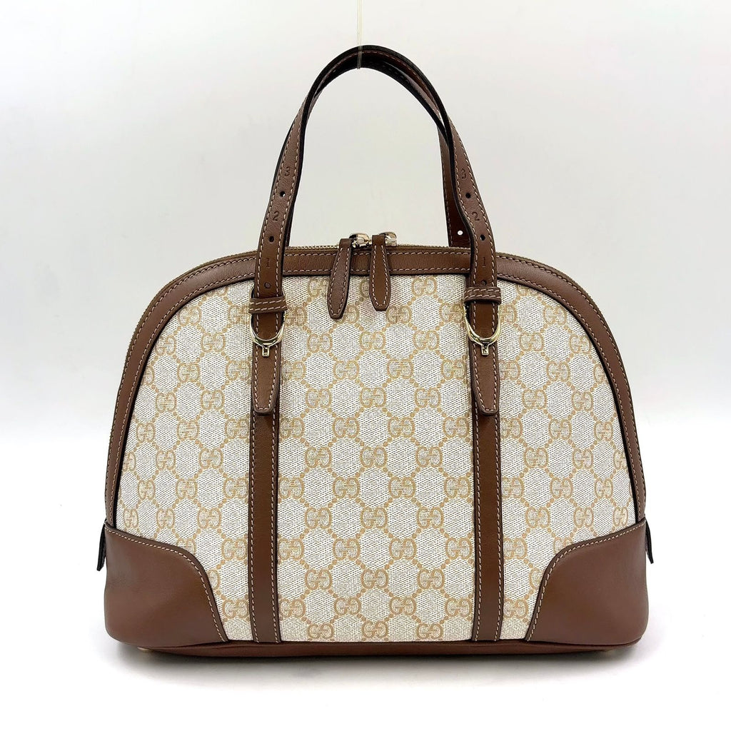 Gucci Nice Micro Guccissima Leather Canvas Dark Brown Beige Handbag Gold