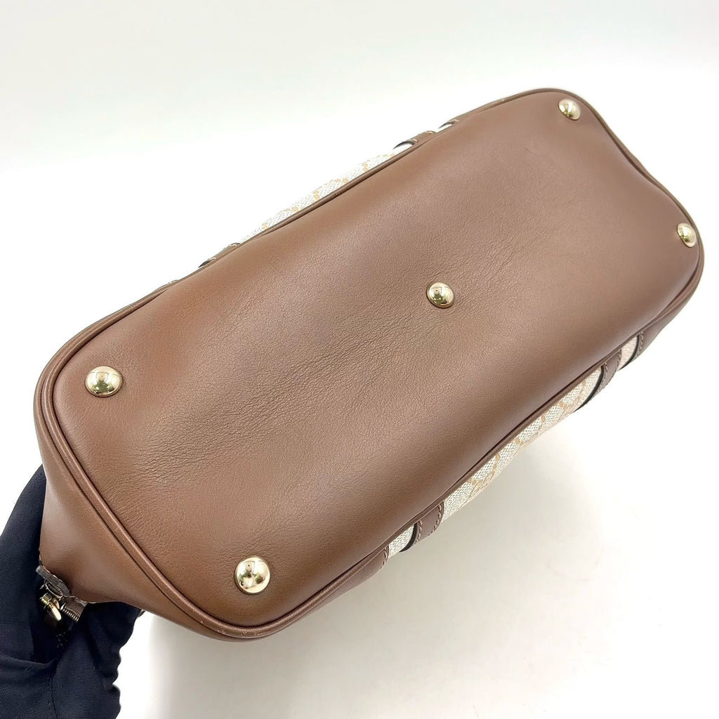 Gucci Nice Micro Guccissima Leather Canvas Dark Brown Beige Handbag Gold — view 7