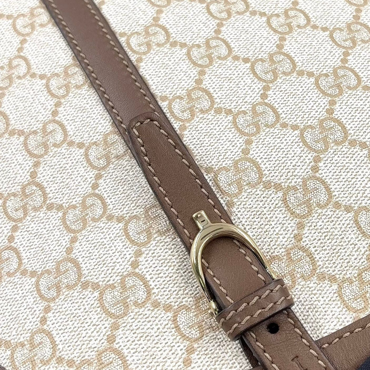 Gucci Nice Micro Guccissima Leather Canvas Dark Brown Beige Handbag Gold — view 6