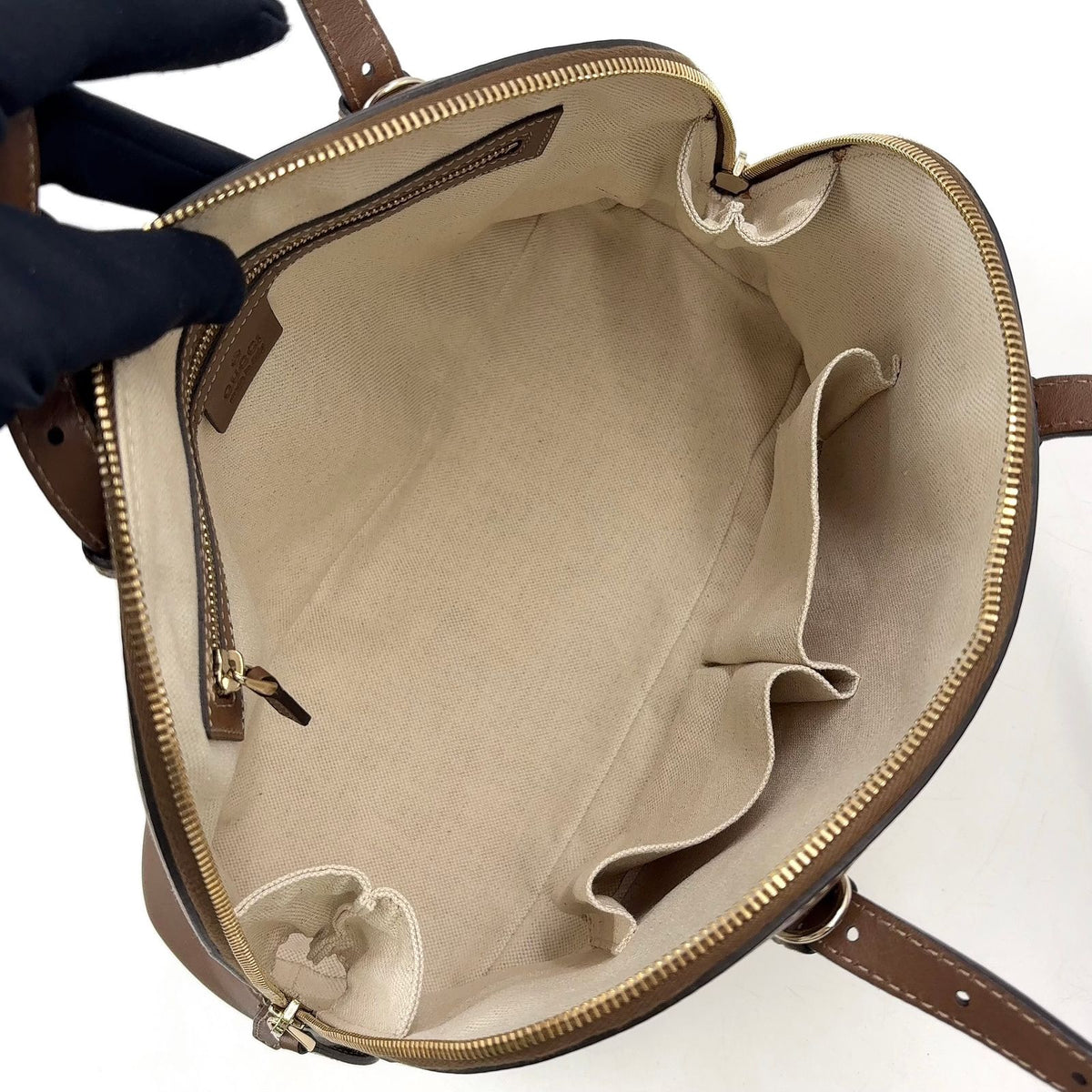 Gucci Nice Micro Guccissima Leather Canvas Dark Brown Beige Handbag Gold — view 3