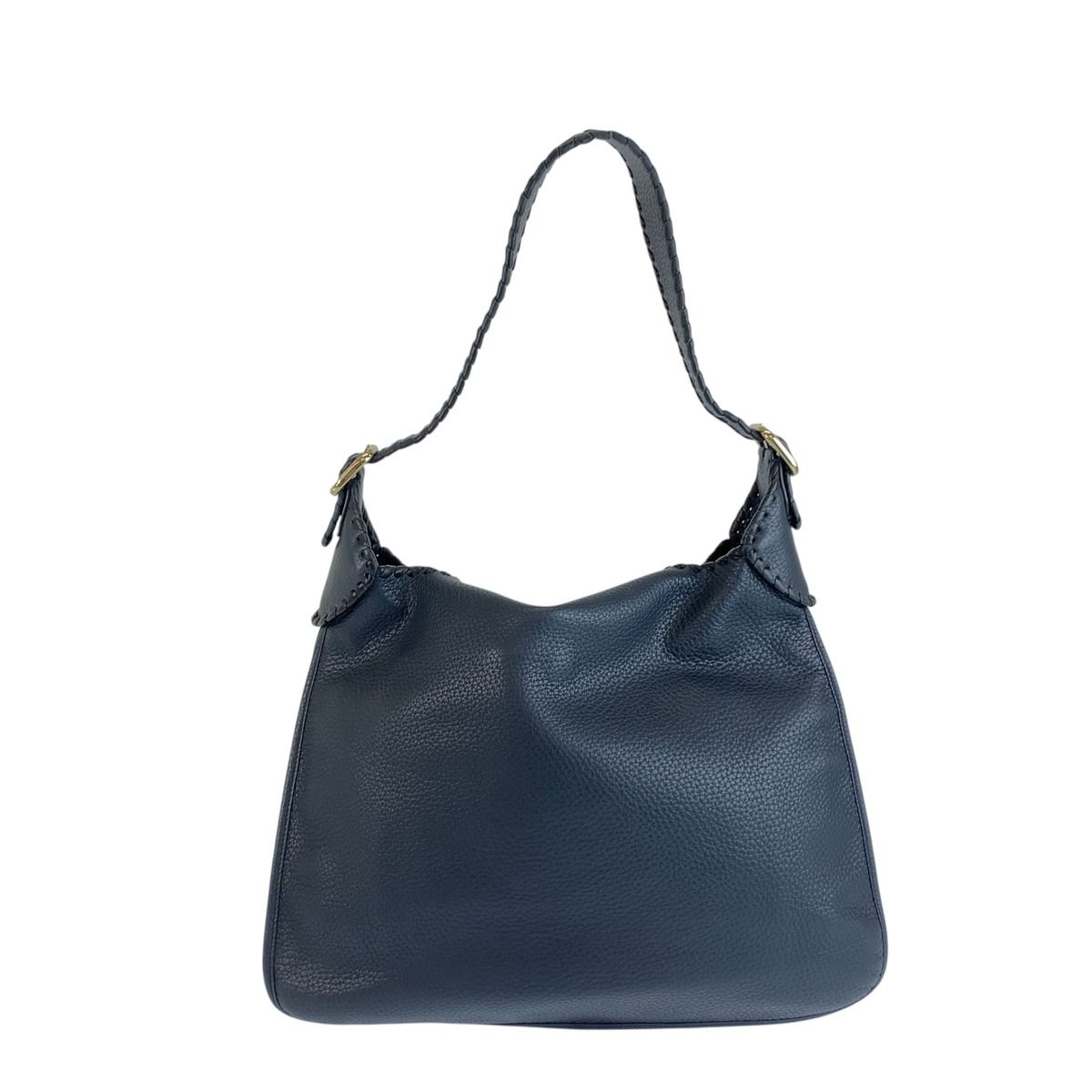 Loewe Anagram Navy Gold Leather Lizard Hobo Shoulder Bag — view 2