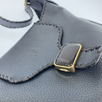 Loewe Anagram Navy Gold Leather Lizard Hobo Shoulder Bag — view 4