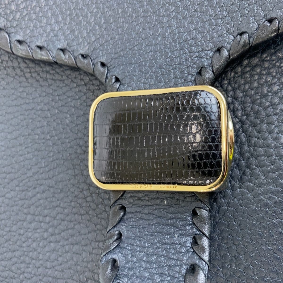 Loewe Anagram Navy Gold Leather Lizard Hobo Shoulder Bag — view 8