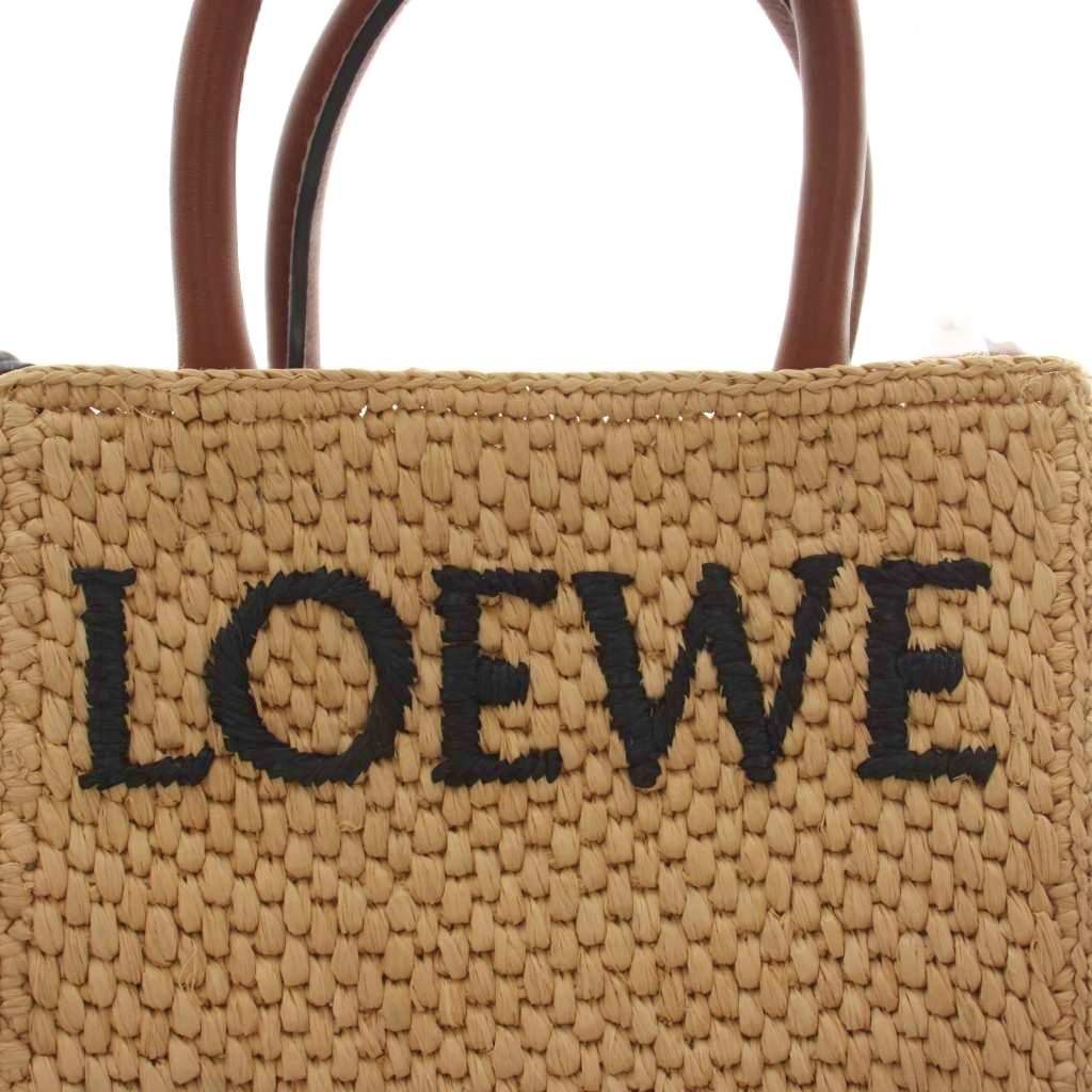 Loewe 2-Way Raffia Standard Tote Shoulder Bag Logo Leather Beige Brown — view 8